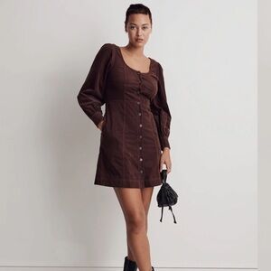 Madewell Chocolate Button-Front Mini Dress